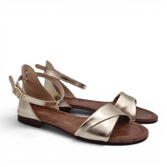 Sandalo Donna Scarpine Italiane Risvolto in Pelle Platino con Sottopiede Imbottito
