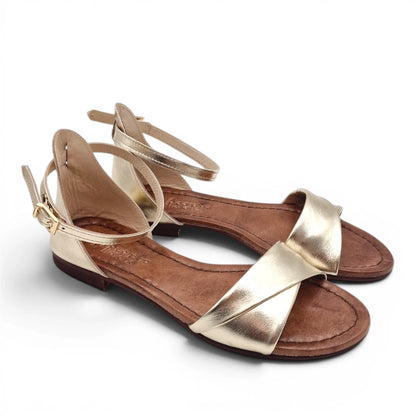 Sandalo Donna Scarpine Italiane Risvolto in Pelle Platino con Sottopiede Imbottito