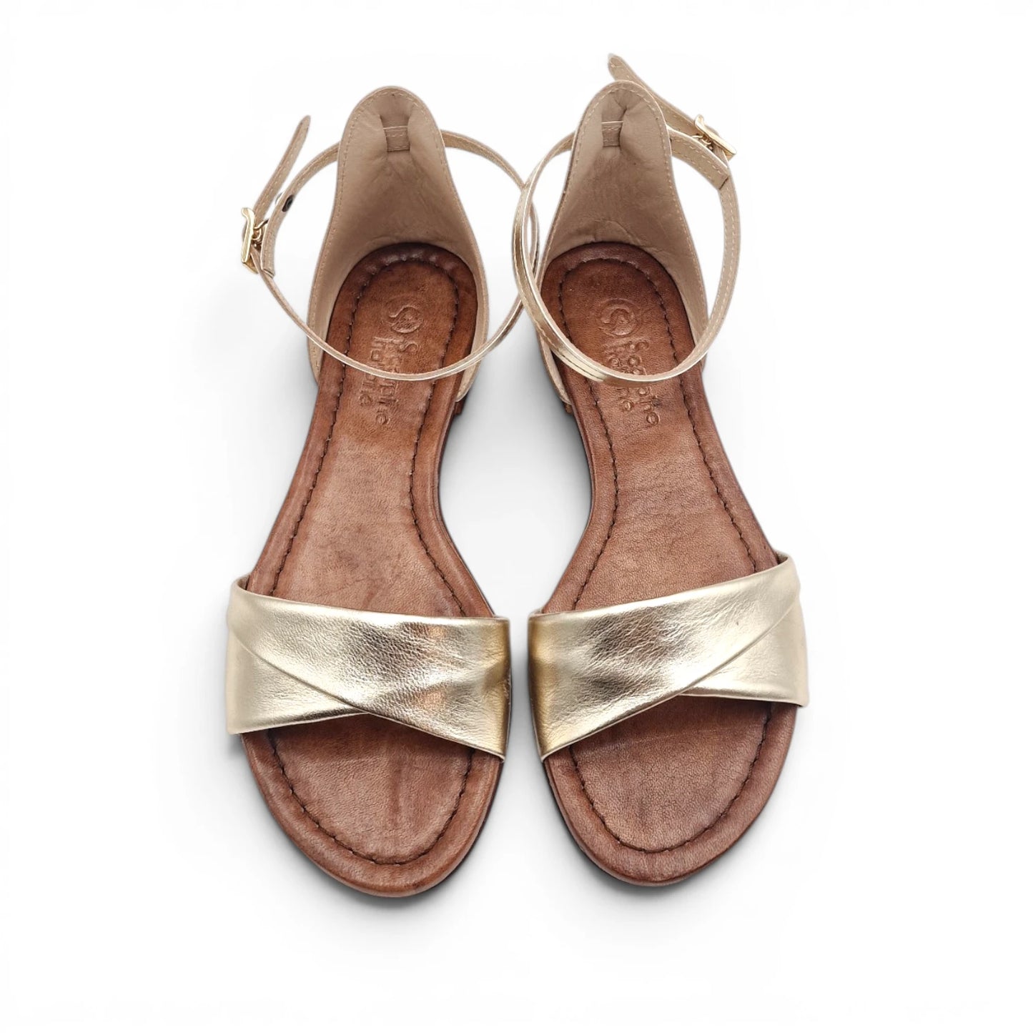 Sandalo Donna Scarpine Italiane Risvolto in Pelle Platino con Sottopiede Imbottito