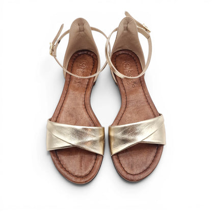 Sandalo Donna Scarpine Italiane Risvolto in Pelle Platino con Sottopiede Imbottito