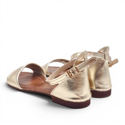 Sandalo Donna Scarpine Italiane Risvolto in Pelle Platino con Sottopiede Imbottito