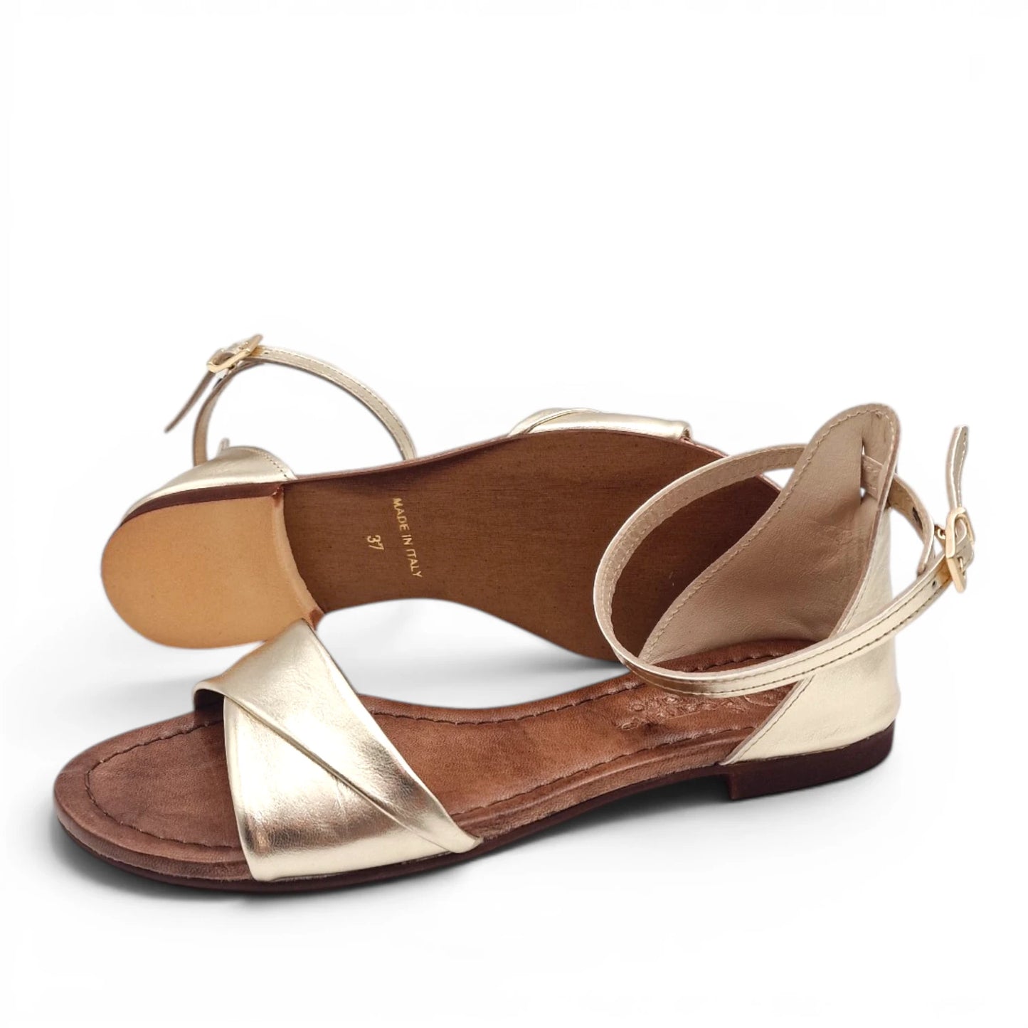 Sandalo Donna Scarpine Italiane Risvolto in Pelle Platino con Sottopiede Imbottito