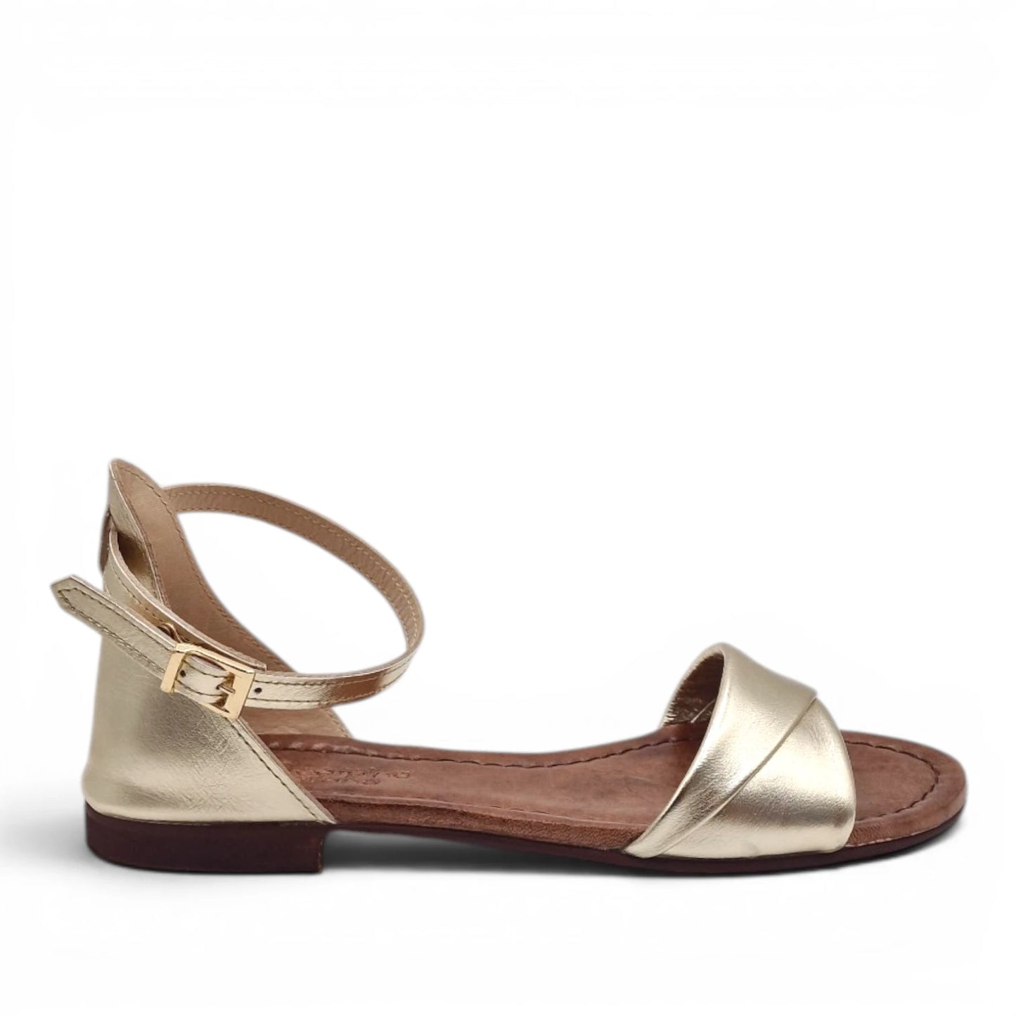 Sandalo Donna Scarpine Italiane Risvolto in Pelle Platino con Sottopiede Imbottito