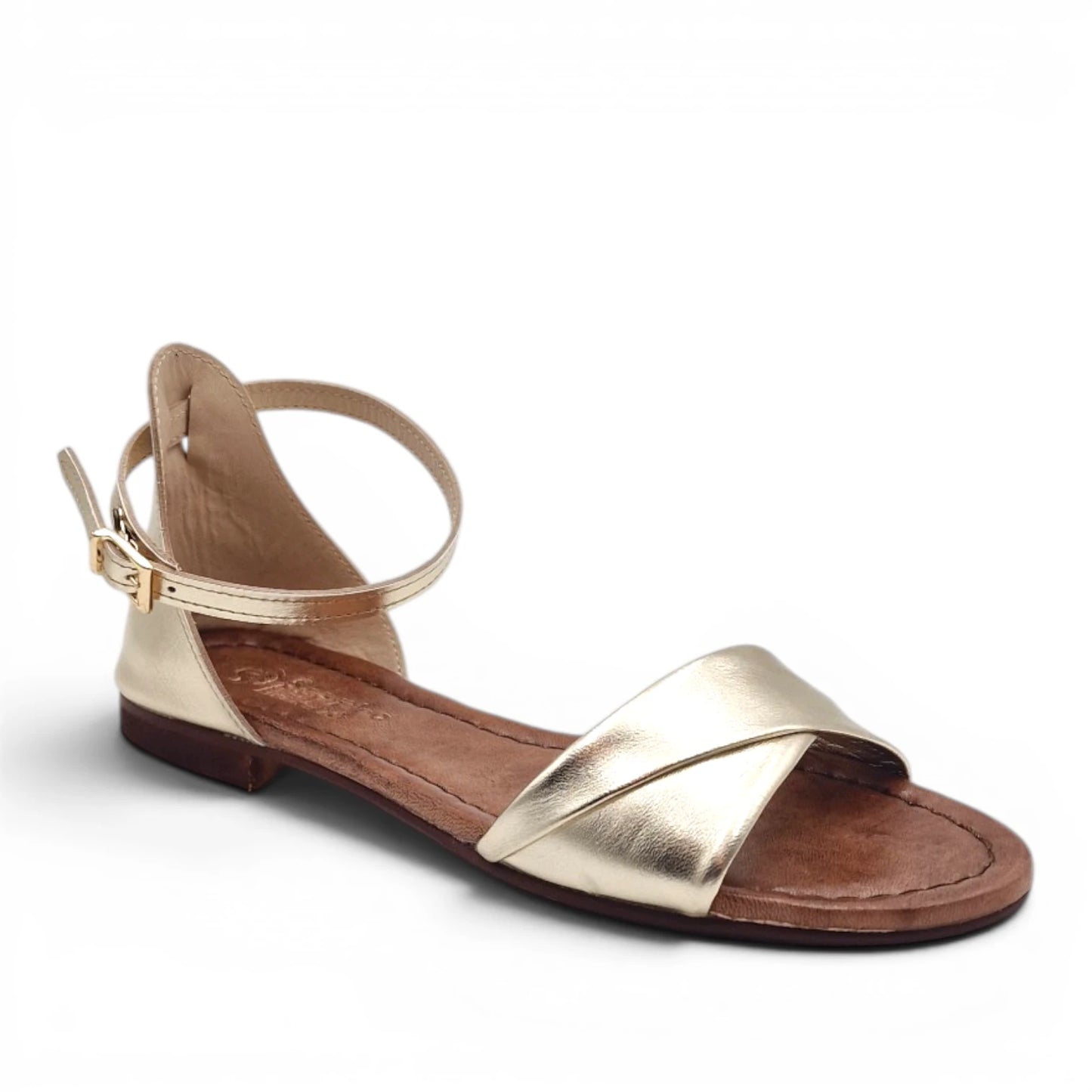 Sandalo Donna Scarpine Italiane Risvolto in Pelle Platino con Sottopiede Imbottito