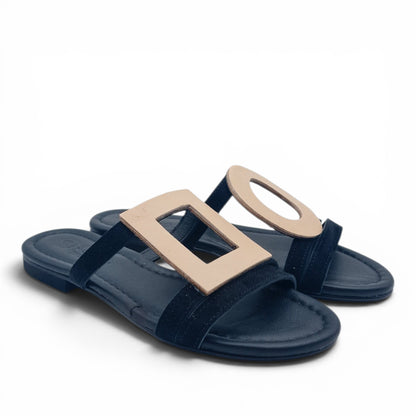 Sandalo Donna Scalzato Scarpine Italiane Greece in Pelle Nero riporti Beige con Sottopiede Imbottito
