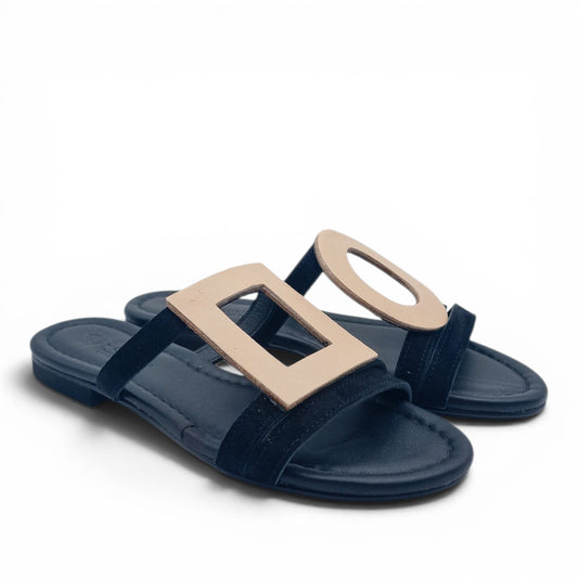 Sandalo Donna Scalzato Scarpine Italiane Greece in Pelle Nero riporti Beige con Sottopiede Imbottito