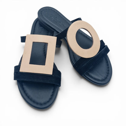 Sandalo Donna Scalzato Scarpine Italiane Greece in Pelle Nero riporti Beige con Sottopiede Imbottito