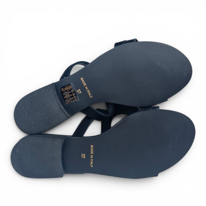 Sandalo Donna Scalzato Scarpine Italiane Greece in Pelle Nero riporti Beige con Sottopiede Imbottito