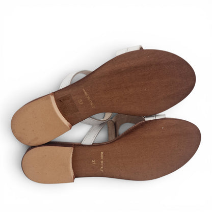 Sandalo Donna Scalzato Scarpine Italiane Greece in Pelle Bianco riporti Bronzo con Sottopiede Imbottito