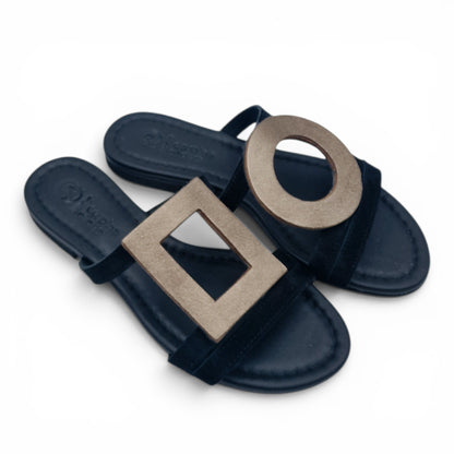 Sandalo Donna Scalzato Scarpine Italiane Greece in Pelle Nero riporti Bronzo con Sottopiede Imbottito