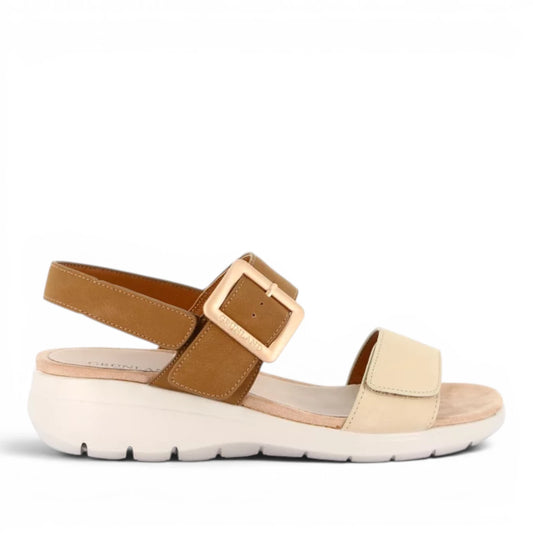 Sandalo Donna con zeppa Grunland Fasce Regolabili e fibbia Beige - Cuoio