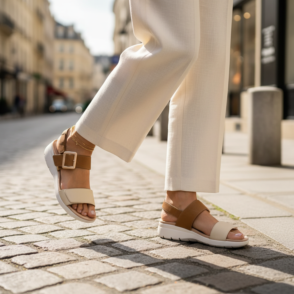 Sandalo Donna con zeppa Grunland Fasce Regolabili e fibbia Beige - Cuoio