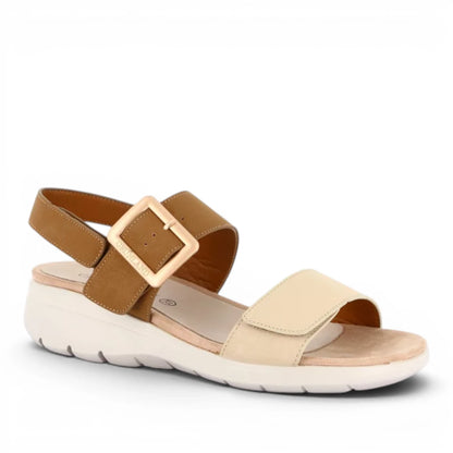 Sandalo Donna con zeppa Grunland Fasce Regolabili e fibbia Beige - Cuoio
