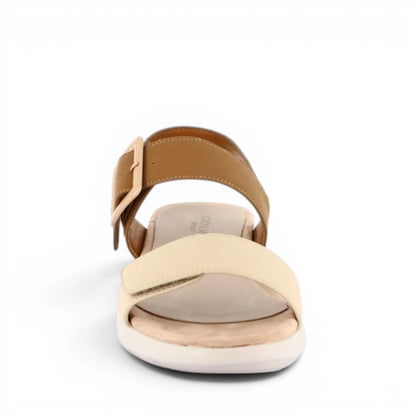 Sandalo Donna con zeppa Grunland Fasce Regolabili e fibbia Beige - Cuoio