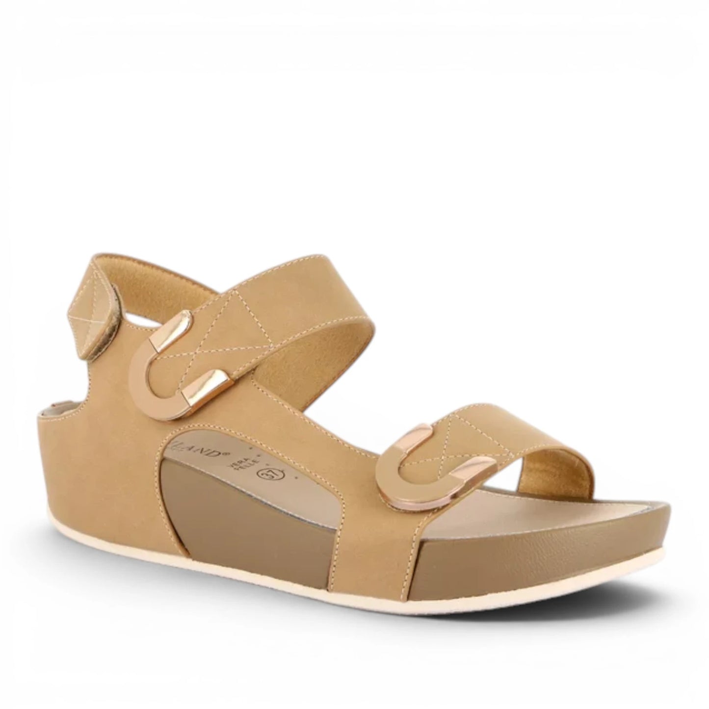 Sandalo Donna con zeppa Grunland doppia fascia Cuoio