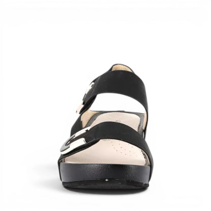 Sandalo Donna con zeppa Grunland doppia fascia Nero