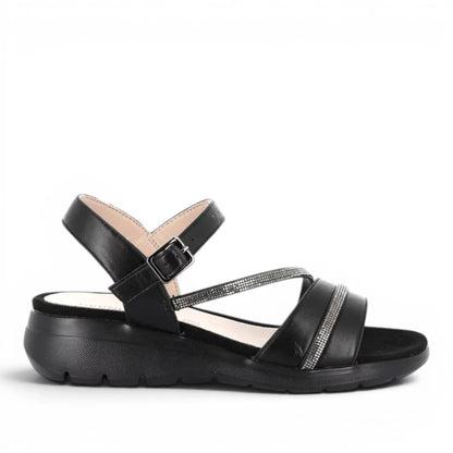 Sandalo Donna con zeppa Grunland Nero con riporti Glitter
