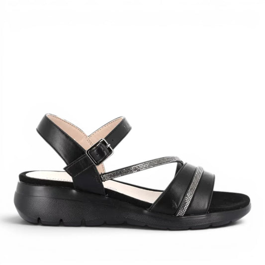 Sandalo Donna con zeppa Grunland Nero con riporti Glitter