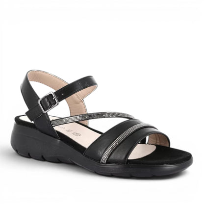 Sandalo Donna con zeppa Grunland Nero con riporti Glitter