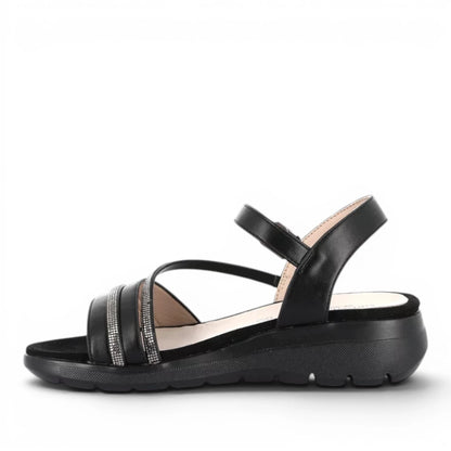 Sandalo Donna con zeppa Grunland Nero con riporti Glitter