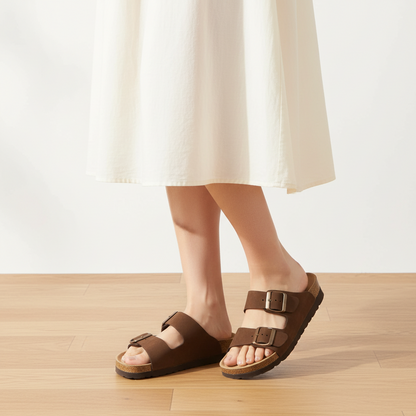 Sandalo Scalzato Donna Grunland doppia fascia in Pelle Moro