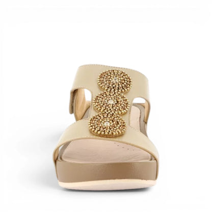 Sandalo Donna Scalzato con zeppa Grunland doppia fascia Gioiello Platino