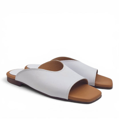 Sandalo Donna Scalzato Scarpine Italiane Summer in Pelle Bianco con Sottopiede Imbottito