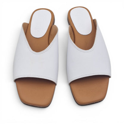 Sandalo Donna Scalzato Scarpine Italiane Summer in Pelle Bianco con Sottopiede Imbottito