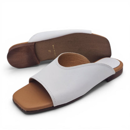 Sandalo Donna Scalzato Scarpine Italiane Summer in Pelle Bianco con Sottopiede Imbottito