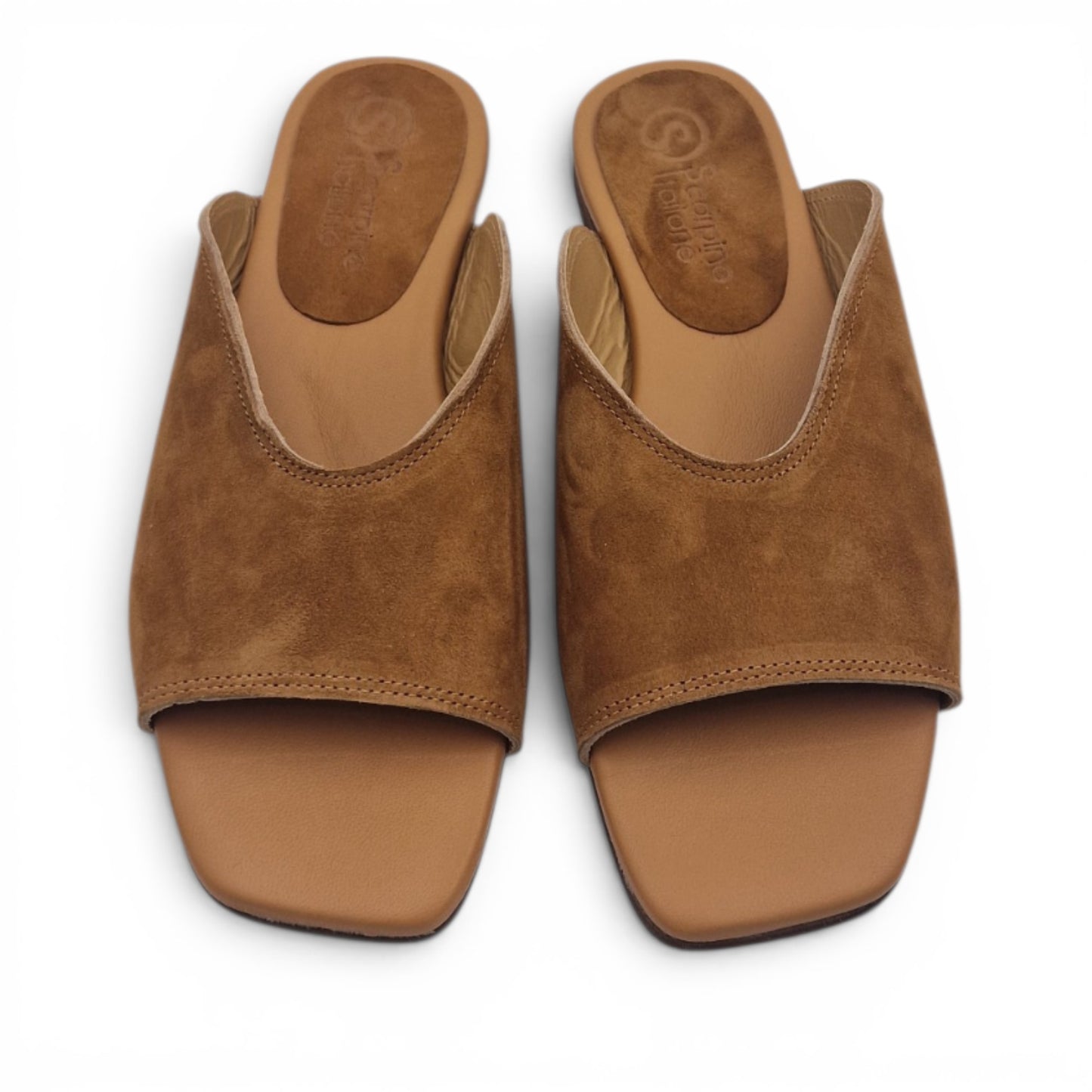 Sandalo Donna Scalzato Scarpine Italiane Summer in Pelle Scamosciata Cuoio con Sottopiede Imbottito