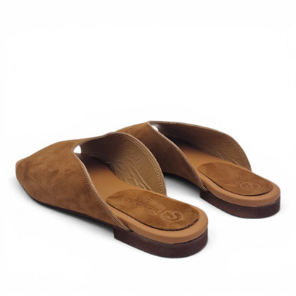 Sandalo Donna Scalzato Scarpine Italiane Summer in Pelle Scamosciata Cuoio con Sottopiede Imbottito