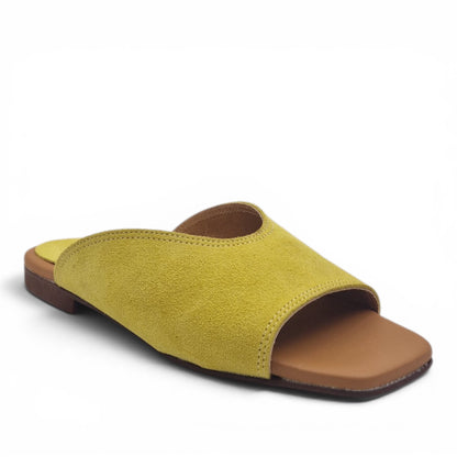 Sandalo Donna Scalzato Scarpine Italiane Summer in Pelle Scamosciata Giallo con Sottopiede Imbottito