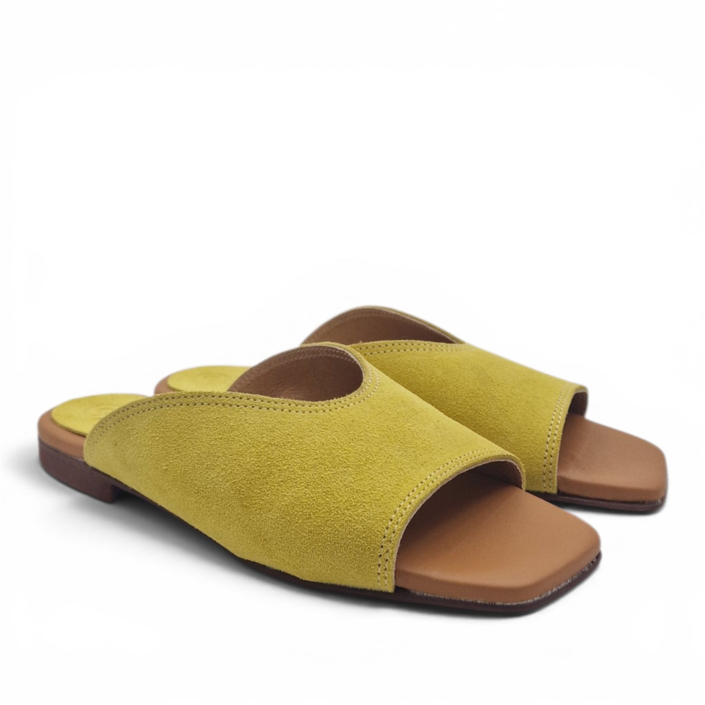 Sandalo Donna Scalzato Scarpine Italiane Summer in Pelle Scamosciata Giallo con Sottopiede Imbottito