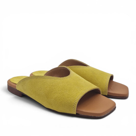 Sandalo Donna Scalzato Scarpine Italiane Summer in Pelle Scamosciata Giallo con Sottopiede Imbottito