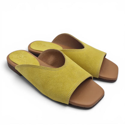 Sandalo Donna Scalzato Scarpine Italiane Summer in Pelle Scamosciata Giallo con Sottopiede Imbottito