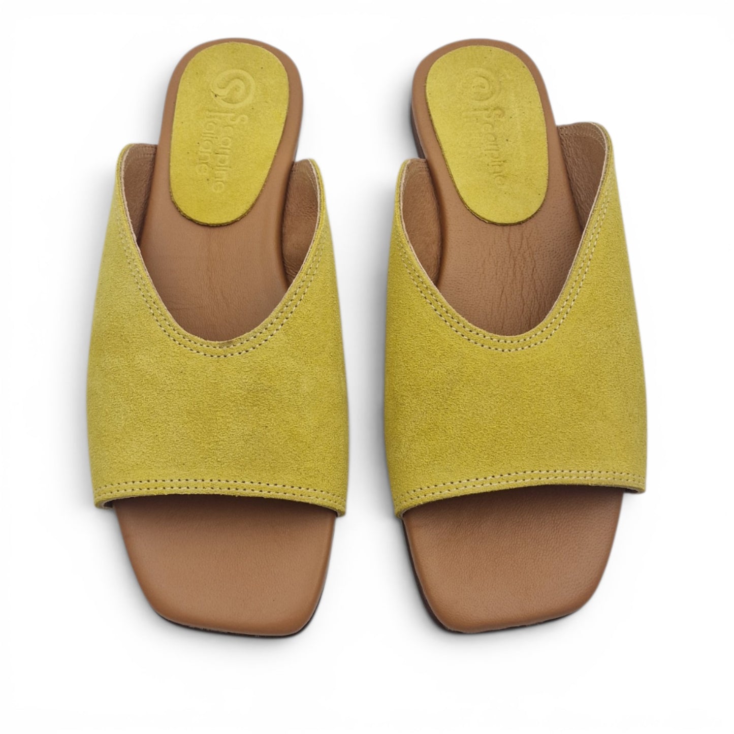 Sandalo Donna Scalzato Scarpine Italiane Summer in Pelle Scamosciata Giallo con Sottopiede Imbottito
