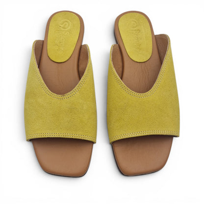 Sandalo Donna Scalzato Scarpine Italiane Summer in Pelle Scamosciata Giallo con Sottopiede Imbottito
