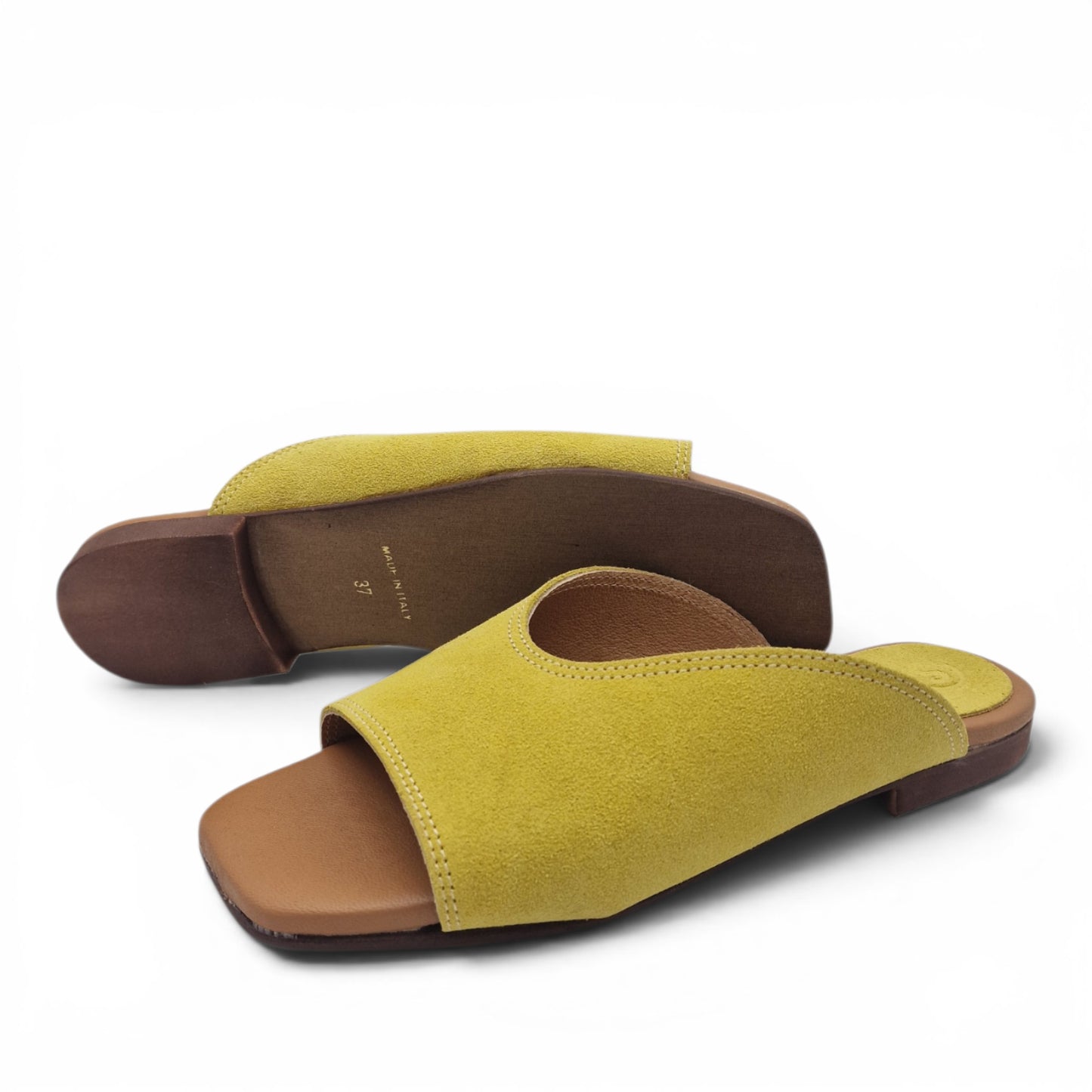Sandalo Donna Scalzato Scarpine Italiane Summer in Pelle Scamosciata Giallo con Sottopiede Imbottito