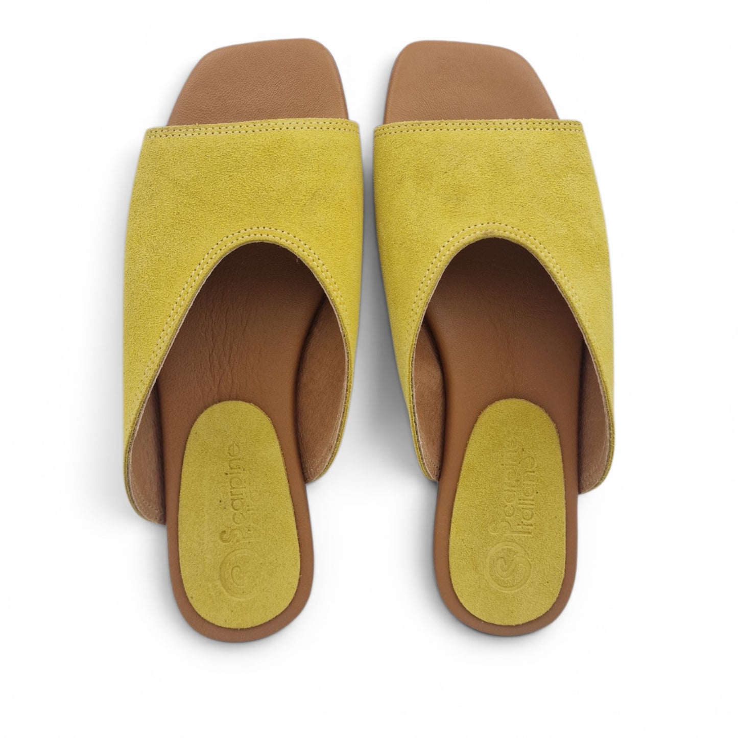 Sandalo Donna Scalzato Scarpine Italiane Summer in Pelle Scamosciata Giallo con Sottopiede Imbottito