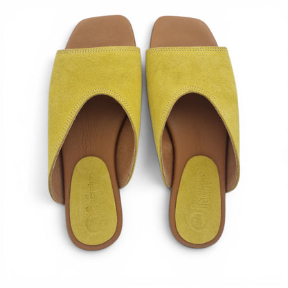 Sandalo Donna Scalzato Scarpine Italiane Summer in Pelle Scamosciata Giallo con Sottopiede Imbottito