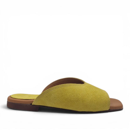 Sandalo Donna Scalzato Scarpine Italiane Summer in Pelle Scamosciata Giallo con Sottopiede Imbottito