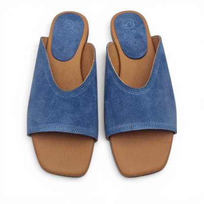 Sandalo Donna Scalzato Scarpine Italiane Summer in Pelle Scamosciata Jeans con Sottopiede Imbottito