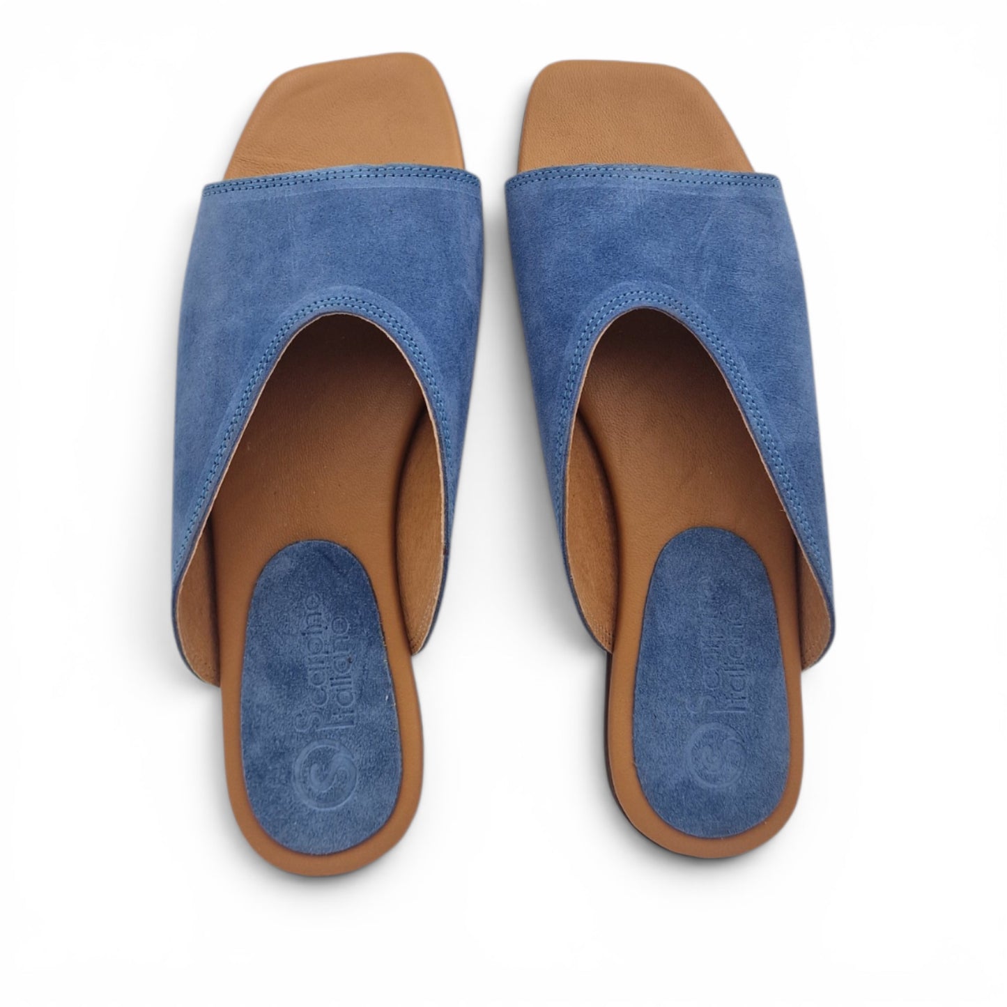 Sandalo Donna Scalzato Scarpine Italiane Summer in Pelle Scamosciata Jeans con Sottopiede Imbottito