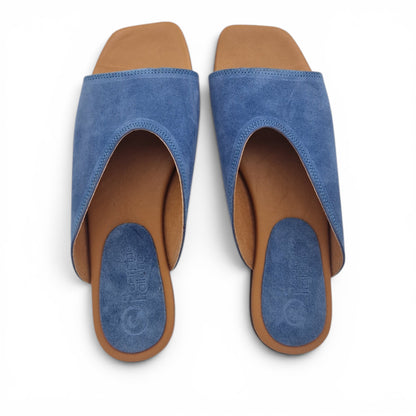 Sandalo Donna Scalzato Scarpine Italiane Summer in Pelle Scamosciata Jeans con Sottopiede Imbottito