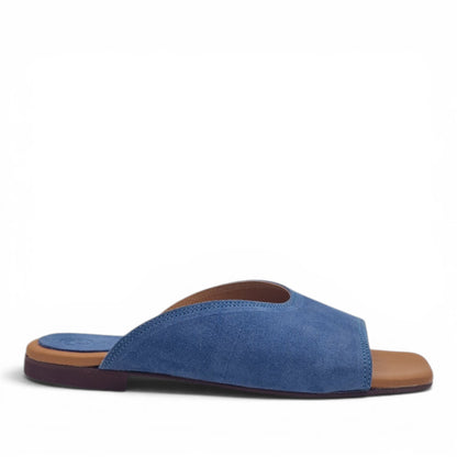Sandalo Donna Scalzato Scarpine Italiane Summer in Pelle Scamosciata Jeans con Sottopiede Imbottito