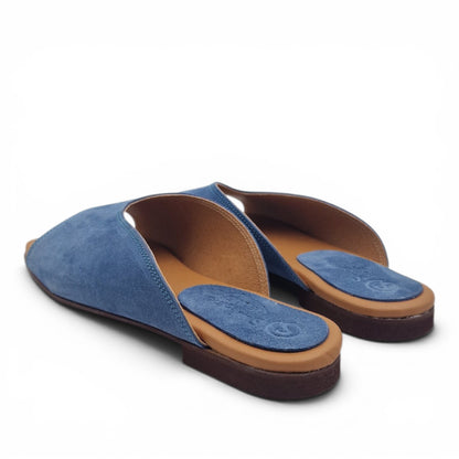 Sandalo Donna Scalzato Scarpine Italiane Summer in Pelle Scamosciata Jeans con Sottopiede Imbottito