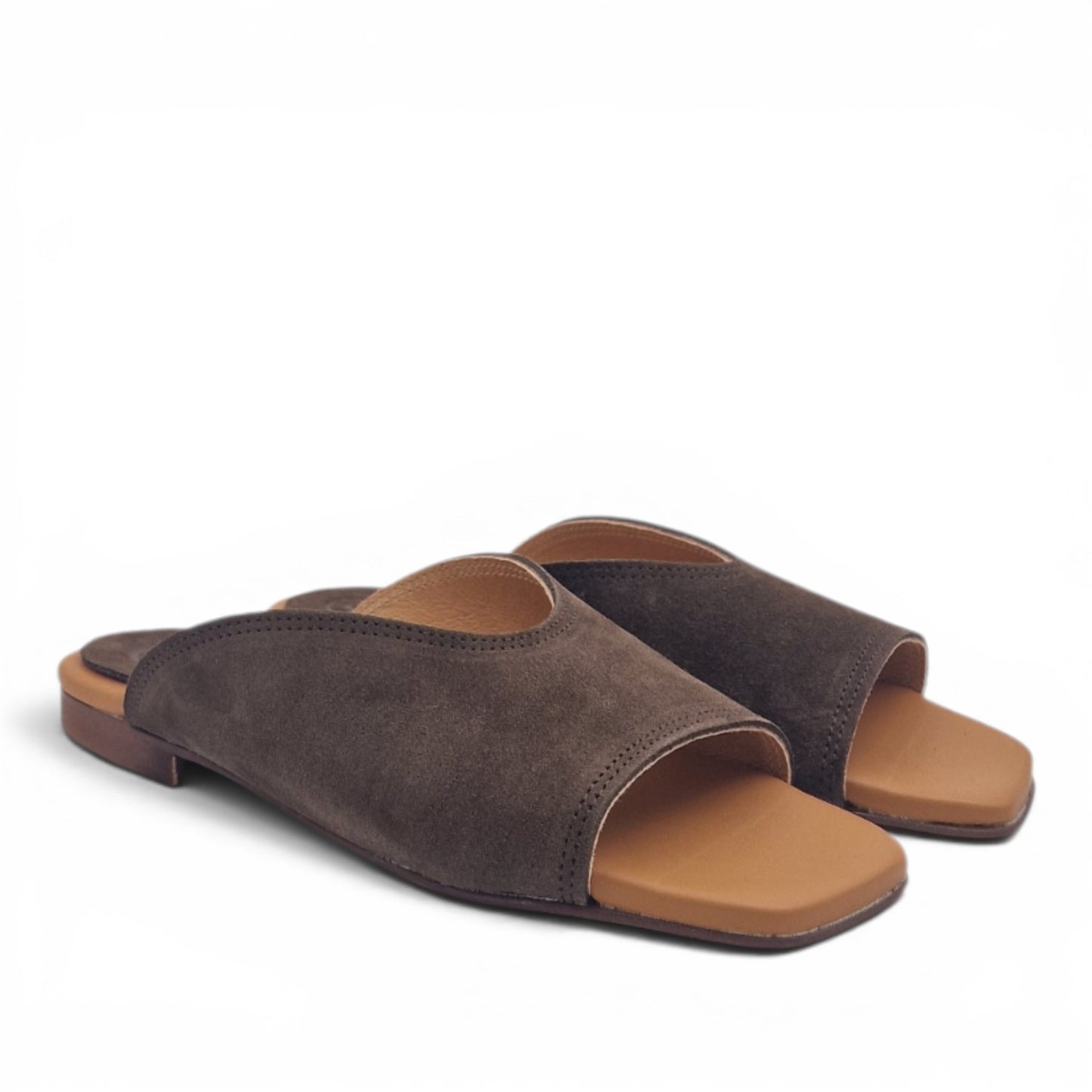 Sandalo Donna Scalzato Scarpine Italiane Summer in Pelle Scamosciata Moro con Sottopiede Imbottito