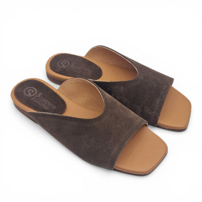 Sandalo Donna Scalzato Scarpine Italiane Summer in Pelle Scamosciata Moro con Sottopiede Imbottito