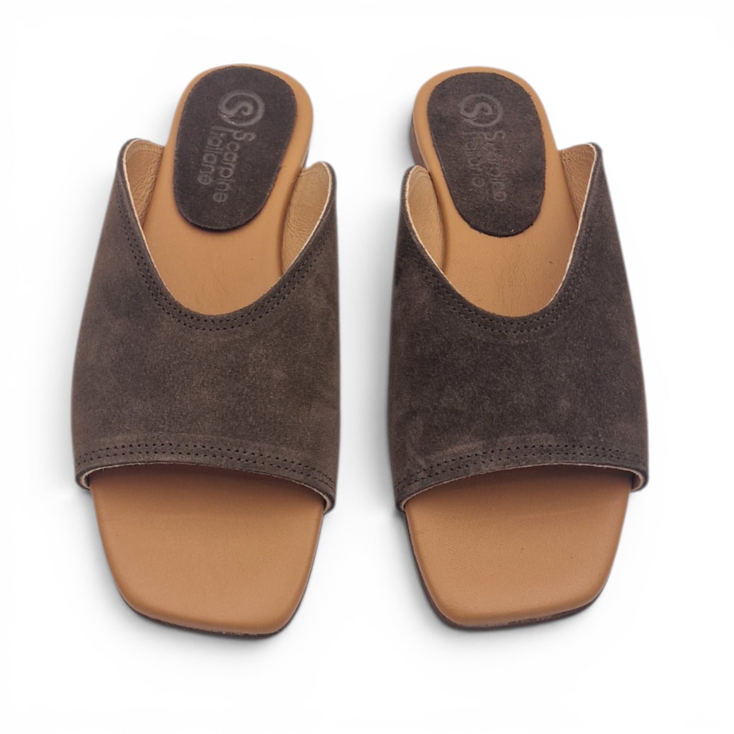 Sandalo Donna Scalzato Scarpine Italiane Summer in Pelle Scamosciata Moro con Sottopiede Imbottito