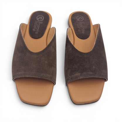 Sandalo Donna Scalzato Scarpine Italiane Summer in Pelle Scamosciata Moro con Sottopiede Imbottito